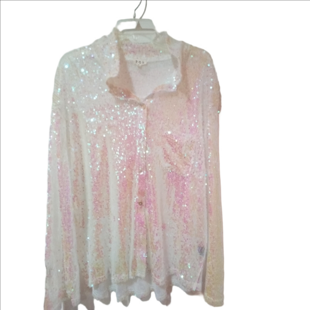 POL Pink and White Sequin Top Size S